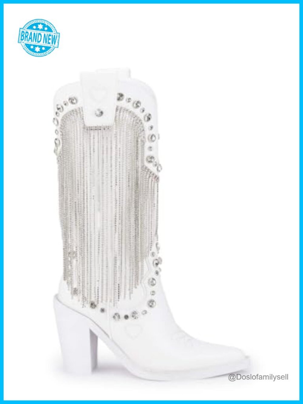Vegan Leather Cowboy Boots Rhinestone Fringe Jewel Studs 4 Inch Heel Ankle